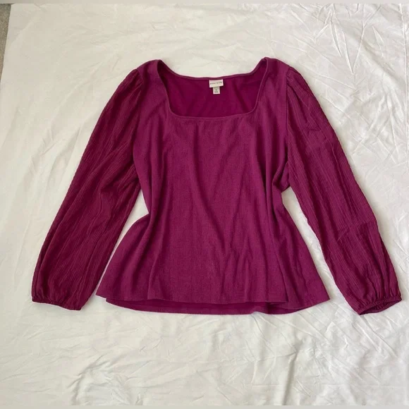 Purple long sleeve blouse with square neckline and puffy sleeves - Picture 2 of 6